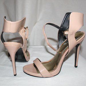 Tan patent leather stilettos